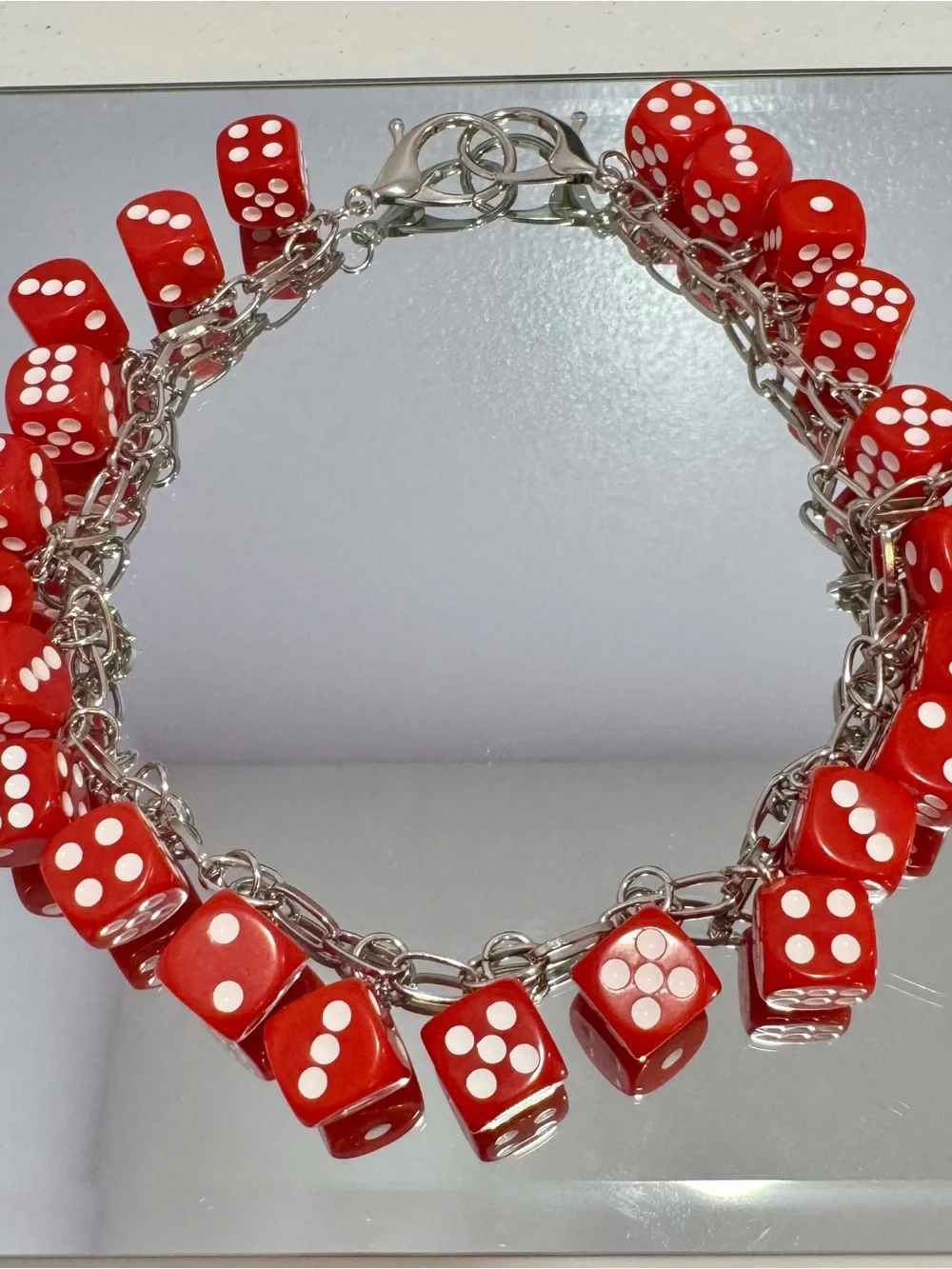 New Red Dice Silver Bag Chain 18 inches